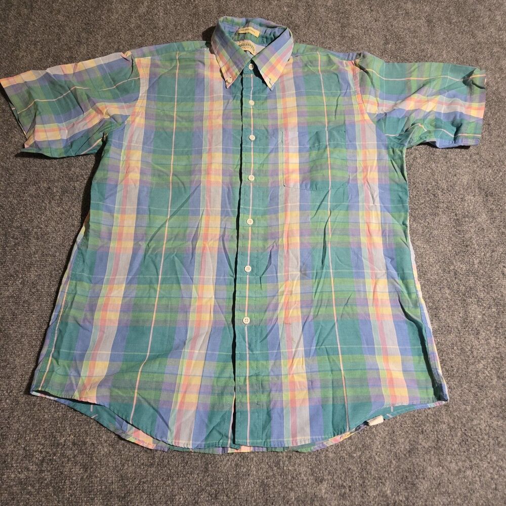 Vtg Saddlebred Button Down Shirt Mens L Blue Made in USA Single Needle Cotton